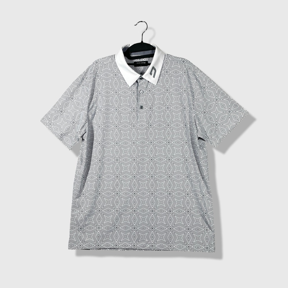 Druids Polo Shirt Mens Large White Geometric Athleisure Golf Sporty Stretch